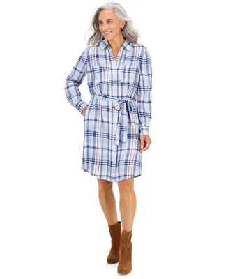 Style & Co Petite Plaid Belted Shirt Dress, Created for Macy's