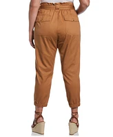 Ella Rafaella Plus Size Twill Crop Pants with Removable Tie Belt