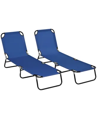 Outsunny Folding Chaise Lounge Pool Chairs, Reclining Back, Steel Frame & Breathable Mesh for Beach, Yard