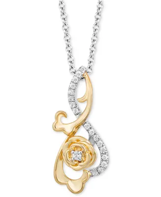 Enchanted Disney Fine Jewelry Diamond Belle Rose Pendant Necklace (1/6 ct. t.w.) in Sterling Silver & 10k Gold, 16" + 2" extender - Two