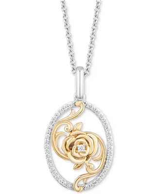 Enchanted Disney Fine Jewelry Diamond Oval Belle Rose Pendant Necklace (1/6 ct. t.w.) in Sterling Silver & 14k Gold - Two