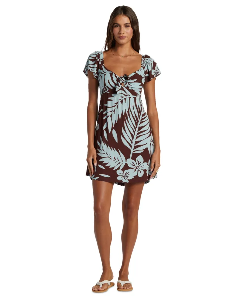 Roxy Juniors' Oceanview Tie-Front Flutter-Sleeve Mini Dress