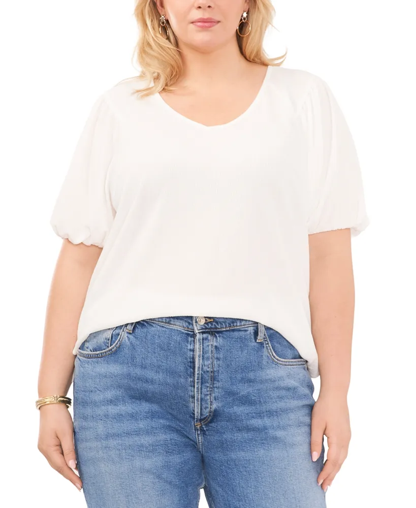 Vince Camuto V-neck Blouson Sleeve Top (Plus Size)