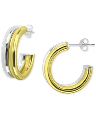 Giani Bernini Polished Double Small Hoop Earrings in Sterling Silver & 18k Gold-Plate, 3/4", Created for Macy's - Two