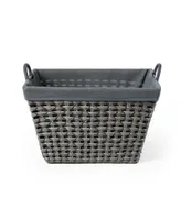 Baum 3 Piece Tapered Rectangular Storage Set in Open Weave with Ear Handles and Overlap Lift-Off Liner