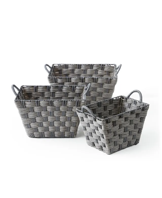 Baum Faux Wicker Woodstrip Edge 3 Piece Plastic Basket Set