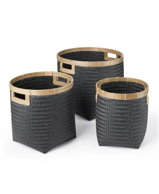 Baum 3 Piece Round Top and Square Bottom Bamboo Basket Set with Cut-Out Handles