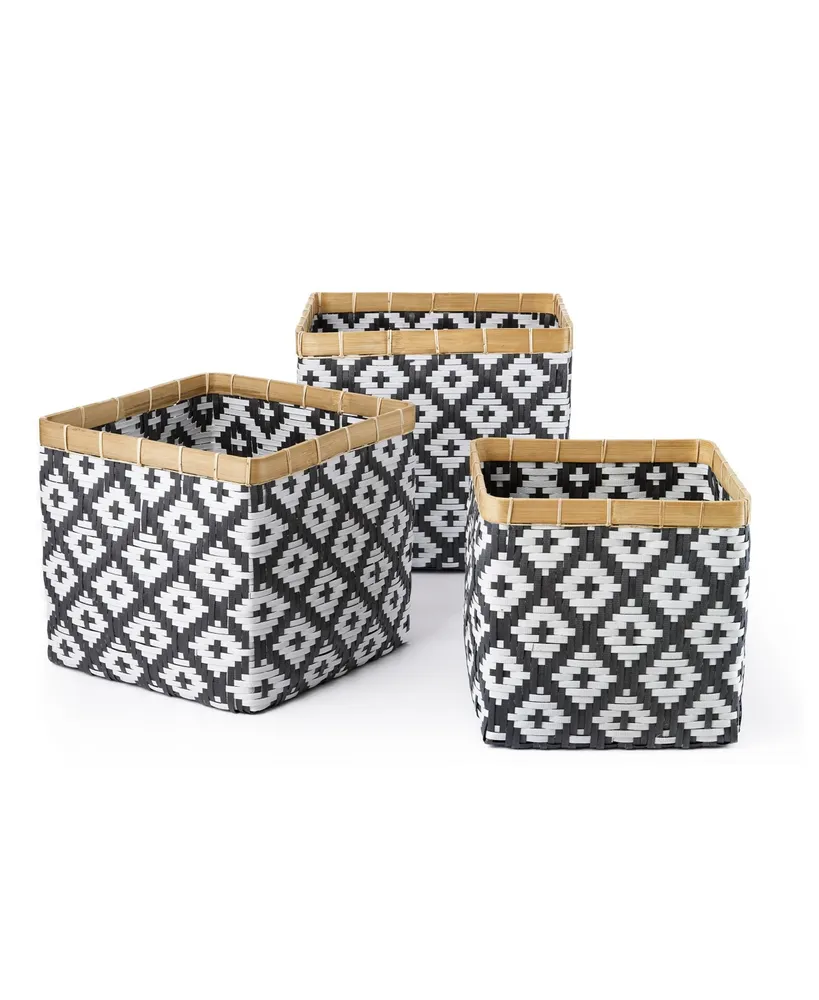 Baum 3 Piece Square Bamboo Basket Set with No Handles, Natural Rim