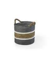 Baum 3 Piece Round Sea Grass and Raffia Basket Set with Ear Handles