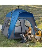 Outsunny Camping Tents 4 Person Pop Up Tent Quick Setup Automatic Hydraulic Family Travel Tent w/ Windows, Doors Carry Bag Included