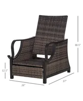 Outsunny Adjustable Outdoor Lounge Chair, Recliner, Metal Frame, Soft Cushions, Throw Pillow, Pe Plastic Rattan Furniture, Armrests