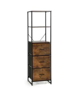 Vertical 3 Drawer Dresser w/ 3 Shelves Tall Storage Tower Chest Freestanding