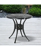 Outsunny 30" Round Patio Dining Table with Umbrella Hole, Antique Cast Aluminum Outdoor Bistro Table Only, Black