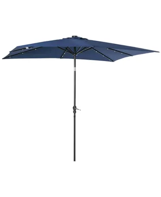 Outsunny 9' x 7' Patio Umbrella Outdoor Table Market Umbrella with Crank, Solar Led Lights, 45° Tilt