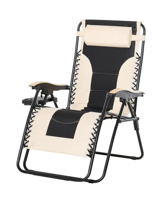 Outsunny Outdoor Lounge Chair, Oversized Zero Gravity Folding Recliner Chair with Removable Pillow, Convenient Cup Holders, & Durable Material for Bea