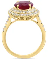 Effy Ruby (4 ct. t.w.) & Diamond (5/8 ct. t.w.) Oval Double Halo Ring in 14k Gold