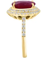 Effy Ruby (4 ct. t.w.) & Diamond (5/8 ct. t.w.) Oval Double Halo Ring in 14k Gold