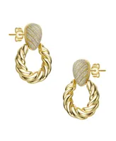 Rachel Glauber 14k Yellow Gold Plated with Cubic Zirconia Pave Twisted Rope Drop Hoop Door Knocker Earrings