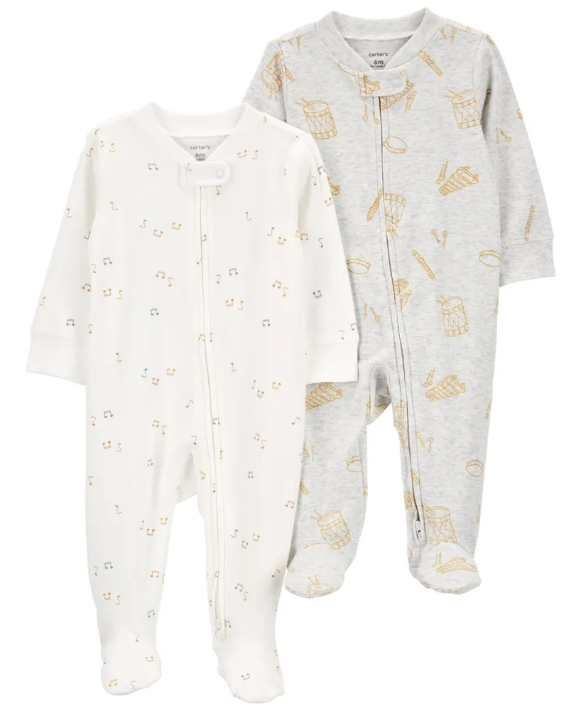 Baby Boys or Baby Girls Two Way Zip Footed Coveralls, Pack of 2