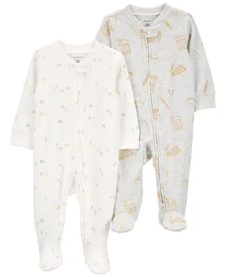 Carter's Baby Boys or Baby Girls Zip Up Cotton Sleep and Plays, Pack of 2