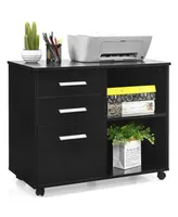 Costway 3-Drawer File Cabinet Mobile Lateral Printer Stand Storage Shelves Hanging Bars