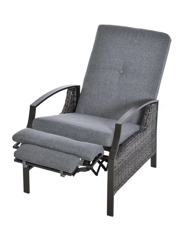 Outsunny Wicker Adjustable Recliner Chair Rat Armchair Durable Garden