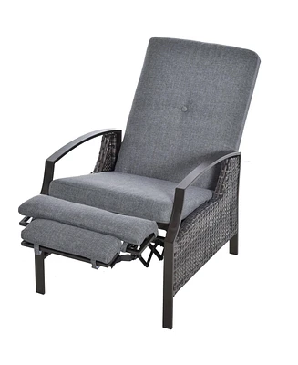 Outsunny Wicker Adjustable Recliner Chair Rat Armchair Durable Garden