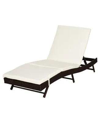 Outsunny Wicker Chaise Patio Lounge Chair, 5 Position Adjustable Backrest and Cushions Outdoor Pe Rattan Wicker Lounge Chair, Dark Brown
