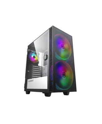 GameMax Steel & Tempered Glass Atx Mid Tower Gaming Computer Case with Tempered Glass Panel & 3 x Argb Led Fans, Black