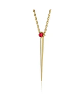 Genevive 14k Yellow Gold Plated with Green Cubic Zirconia Solitaire Spike Pendant Y-Necklace in Sterling Silver