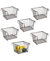 mDesign Stackable Storage Basket with Handles, 6 Pack