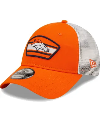 Men's New Era Orange and White Denver Broncos Logo Patch Trucker 9FORTY Snapback Hat