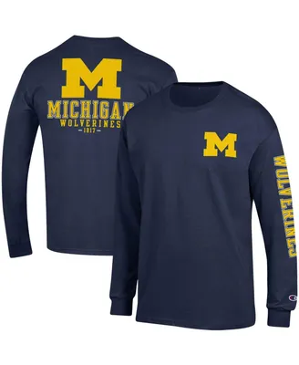 Men's Champion Navy Michigan Wolverines Team Stack Long Sleeve T-shirt