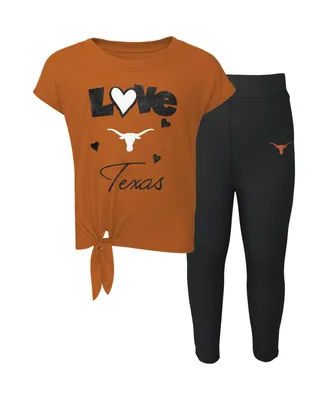 Infant Boys and Girls Texas Orange, Black Longhorns Forever Love T-shirt Leggings Set
