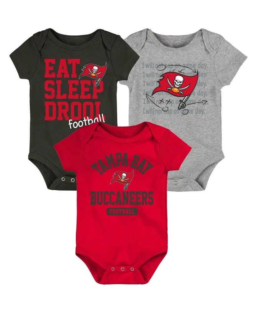 Newborn and Infant Boys Girls Red, Pewter, Heathered Gray Tampa Bay Buccaneers Three-Piece Eat Sleep Drool Bodysuit Set