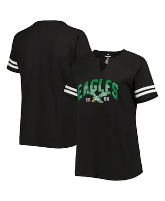 Women's Fanatics Black Philadelphia Eagles Plus Throwback Notch Neck Raglan T-shirt