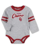 Newborn and Infant Boys Girls Heather Gray, Crimson Oklahoma Sooners Little Kicker Long Sleeve Bodysuit Sweatpants Set
