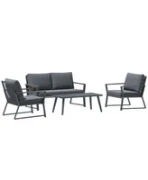 Outsunny 4 Piece Patio Furniture Set, Aluminum Conversation Set, Outdoor Garden Sofa Set with Armchairs, Loveseat, Center Coffee Table and Cushions, D