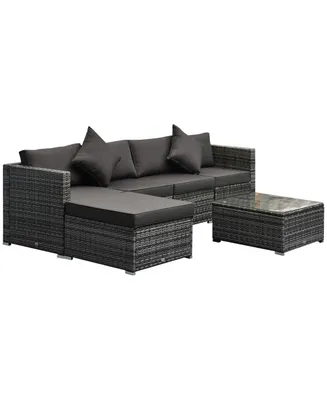 Outsunny 6 Pieces Patio Furniture Sets Outdoor Wicker Conversation Sets All Weather Pe Rattan Sectional sofa set with Ottoman