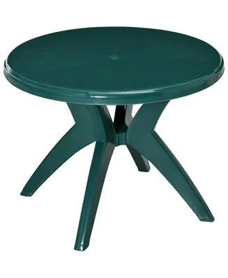Outsunny 3' Diameter Round Outdoor Patio Bistro Dining Table, Umbrella Hole, Conversation Space, Easy to Clean Plastic for Garden, Backyard, Poolside,
