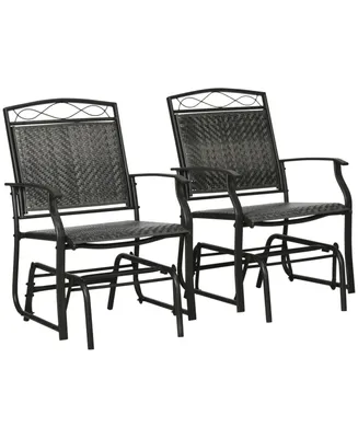Outsunny Set of 2 Outdoor Glider Chairs, Porch & Patio Rockers for Deck with Pe Rattan Seats, Steel Frames for Garden, Backyard, Poolside, Gray
