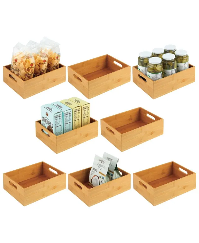 MDesign Wood Bamboo Pantry Storage Bin Container, Handles, 8 Pack