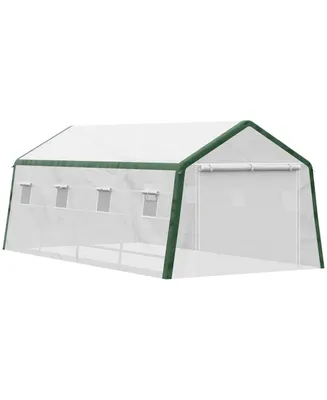 Outsunny 20' x 10' x 8' Heavy-duty Greenhouse with Mesh Door and 8 Windows, Walk-in Hot House, Pe Cover, Steel Frame, White