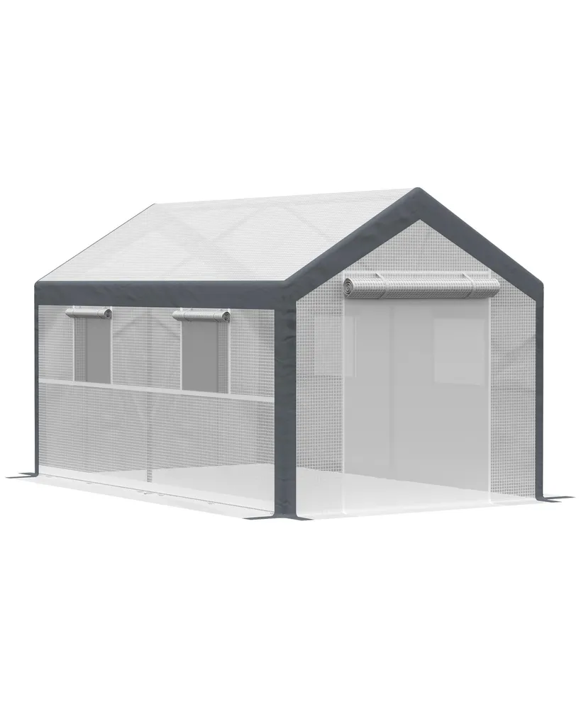 Outsunny 12' L x 7' W x 7' H Walk-in Outdoor Tunnel Greenhouse, Pe Cover, Steel Frame, 2 Roll