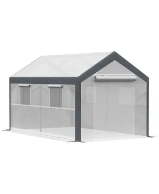 Outsunny 12' L x 7' W x 7' H Walk-in Outdoor Tunnel Greenhouse, Pe Cover, Steel Frame, 2 Roll