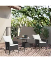 Outsunny Patio Porch Furniture Set 3 Piece Pe Rattan Wicker Reclining Chairs with Coffee Table, Arm Rests, Cushions, Wood Tabletop, Conversation Set f