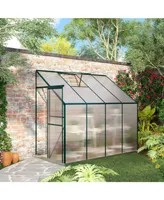 Outsunny 8' x 4' x 7' Hobby Greenhouse, Walk-in Lean-To Polycarbonate Hot House Kit with Aluminum Frame, Sliding Door, Roof Vent, Green