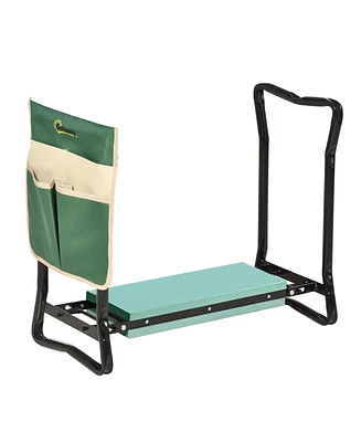 Outsunny Garden Kneeler Seat Stool Bench Kneeling Pad and 1 Large Side Tool Pouch & Easy Folding Design for Transport & Storage