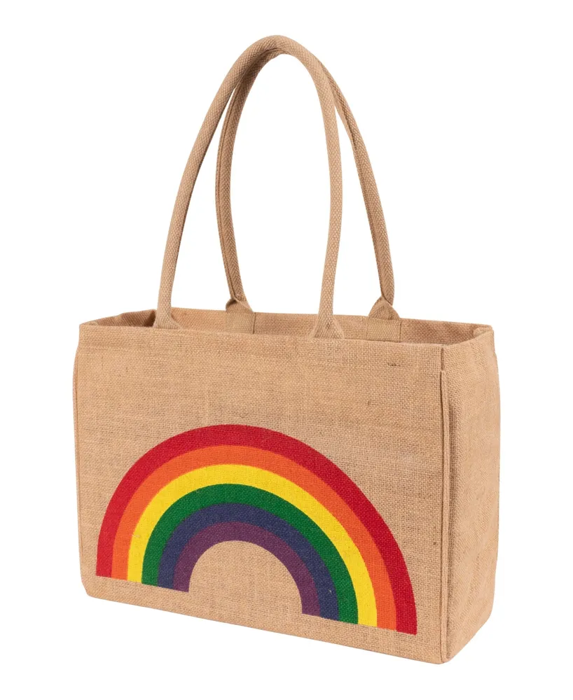 Kaf Home Jute Market Tote Bag with Rainbow Print
