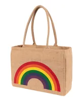 Kaf Home Jute Market Tote Bag with Rainbow Print